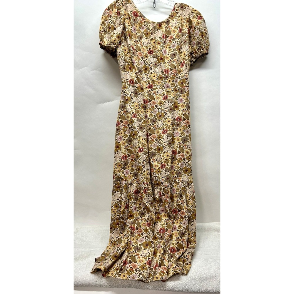 Madewell Women's Libby Puff Sleeve Open Back Midi Dress Floral 2 Flora Field(D4)